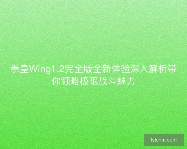 拳皇Wing1.2完全版全新体验深入解析带你领略极限战斗魅力